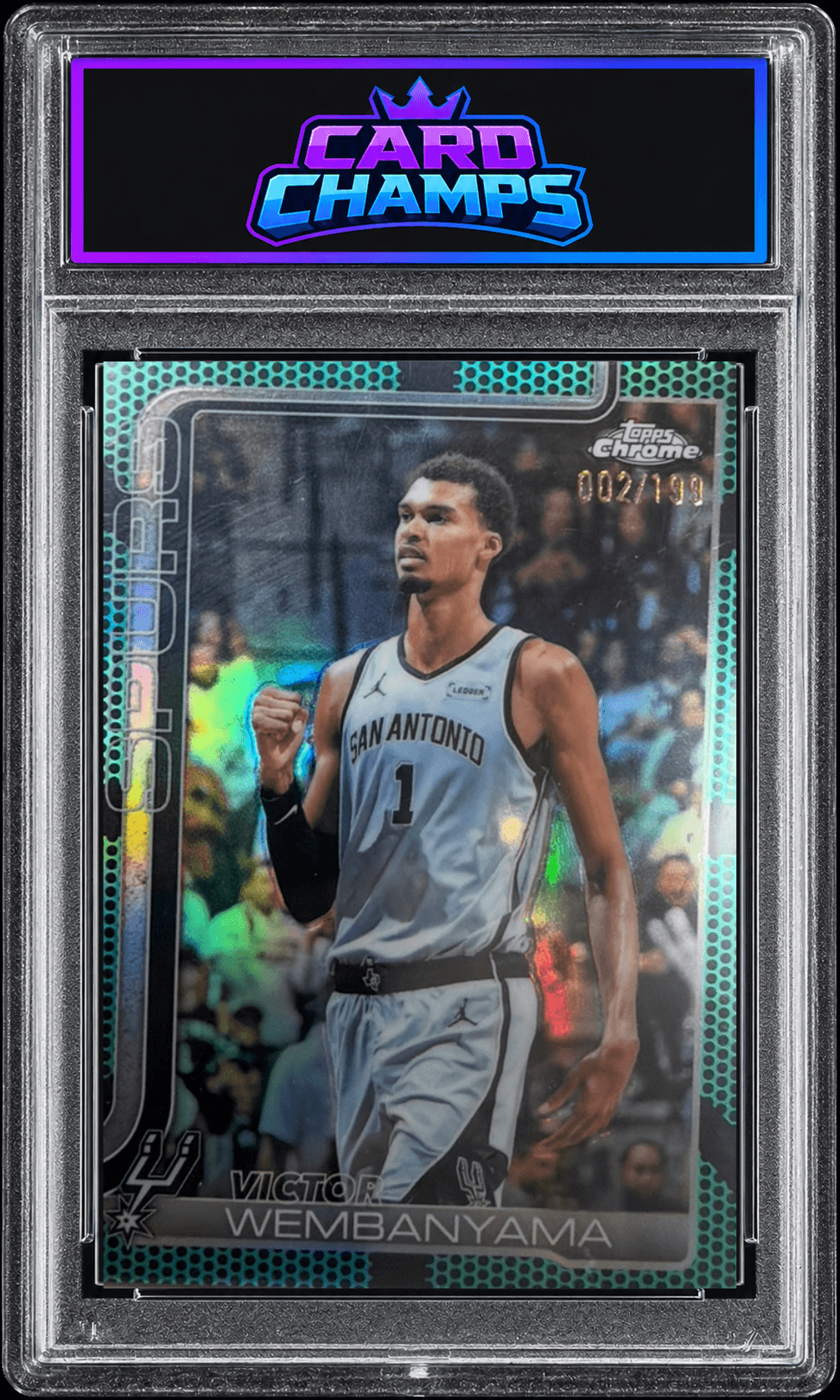 2025–26 Topps Chrome Update Basketball Aqua Ray Wave Victor Wembanyama 002/199 (UNGRADED)